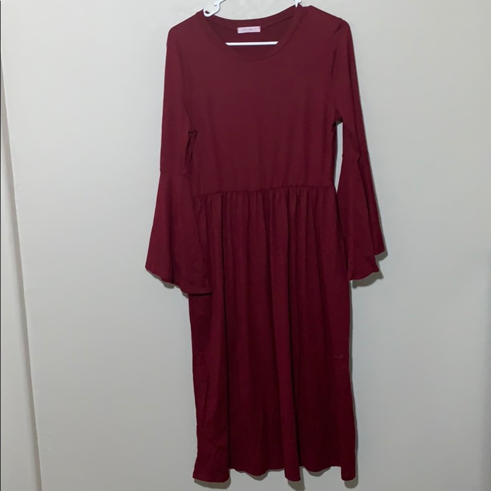 Maroon Dress with bell sleeves